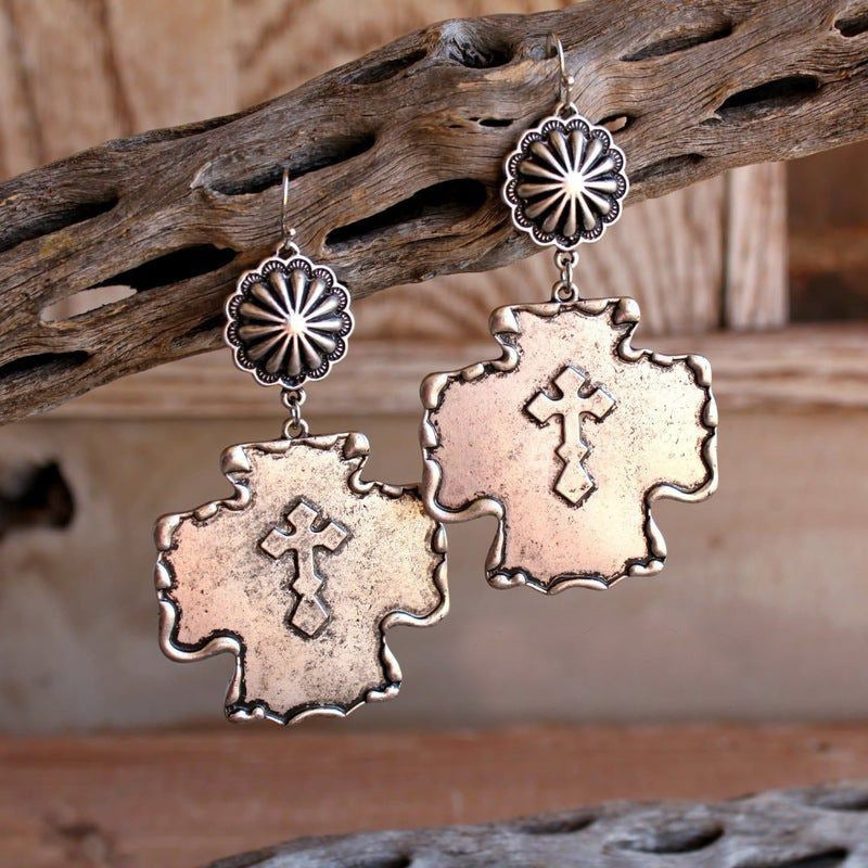 Wholesale  retro pumpkin flower double cross alloy earrings