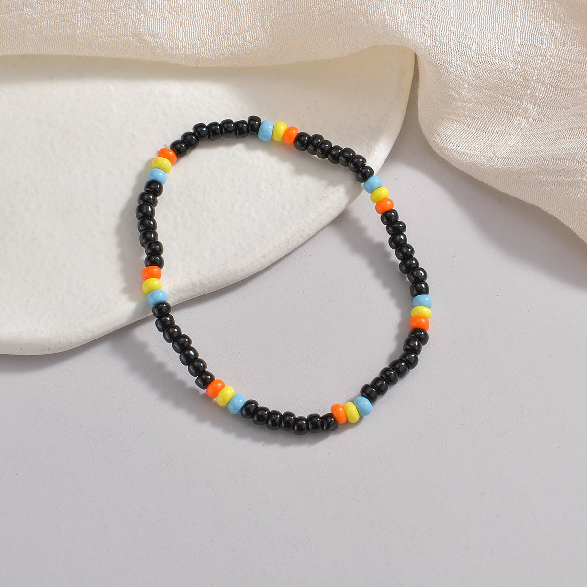 Wholesale  color beads with black beads single-layer woven anklet