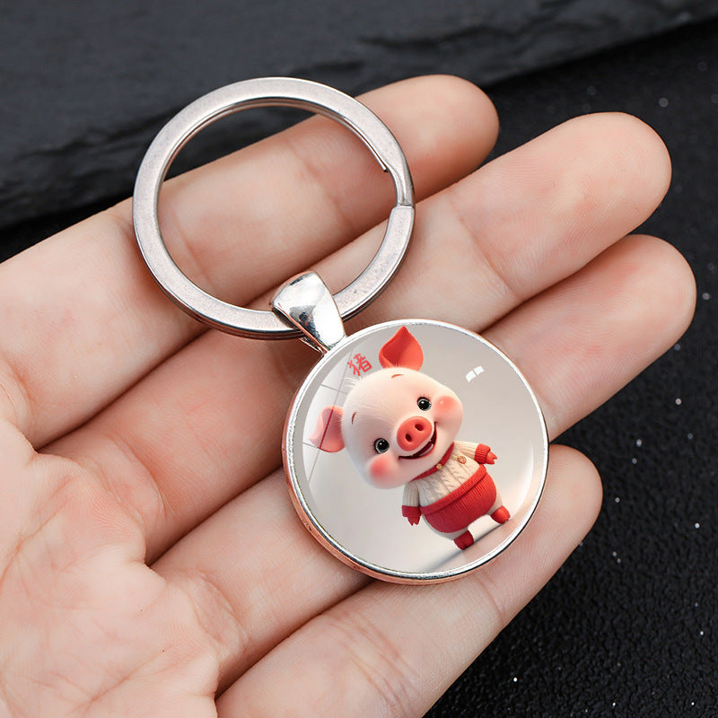 Wholesale Round keychain with zodiac pattern