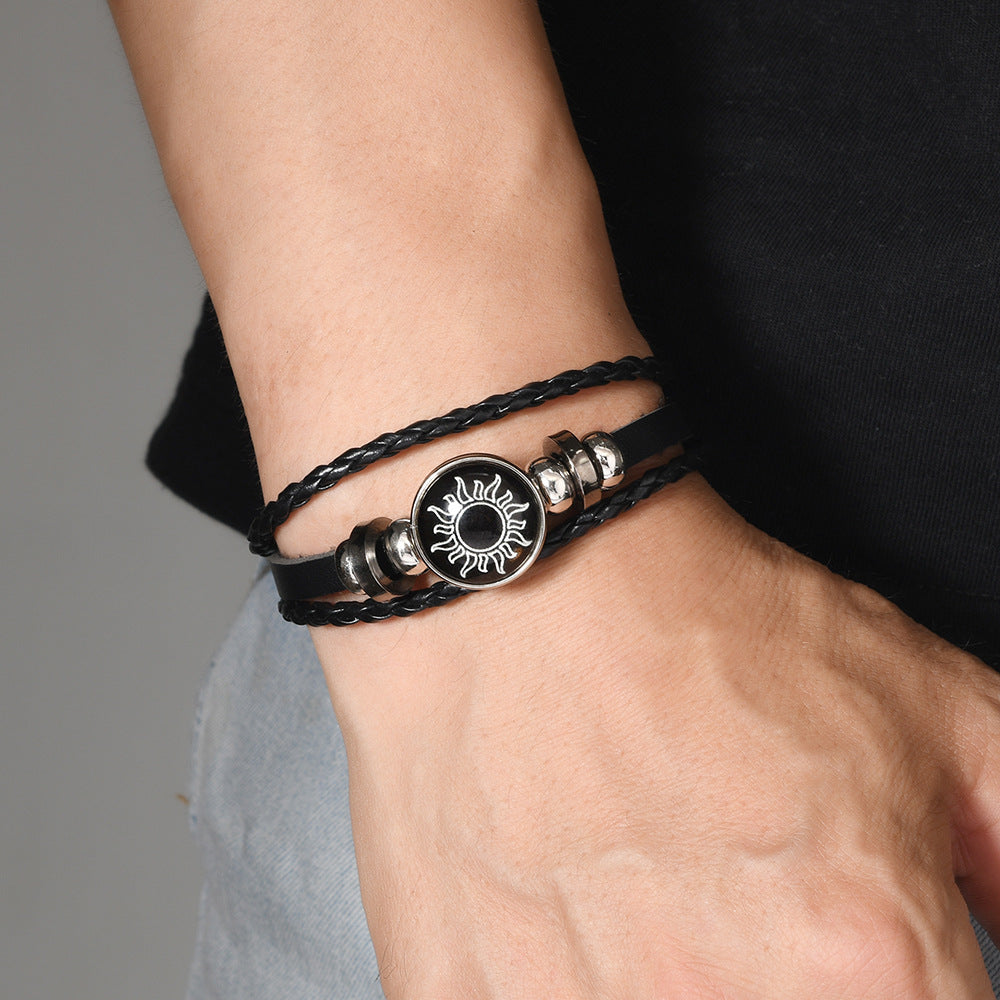 Wholesale 10pcs Sun and Moon  Luminous Pattern Adjustable Leather Retro Bracelet