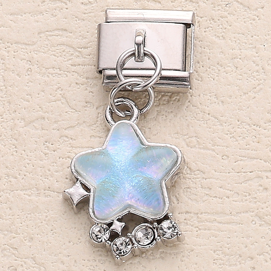 Wholesale 10pcs Italian Charm Bracelet 9mm DIY Splicing Heart Star and Moon Pendant Stainless Steel Composable Bracelet