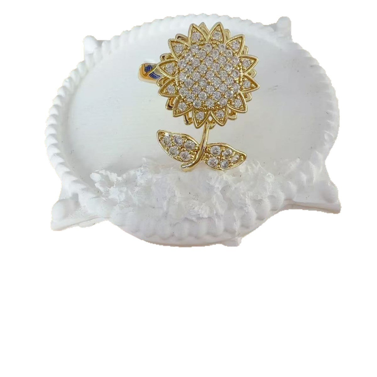Wholesale Stylish Rotating Sunflower Ring Titanium Steel Adjustable Gold Green Jewelry Accessory