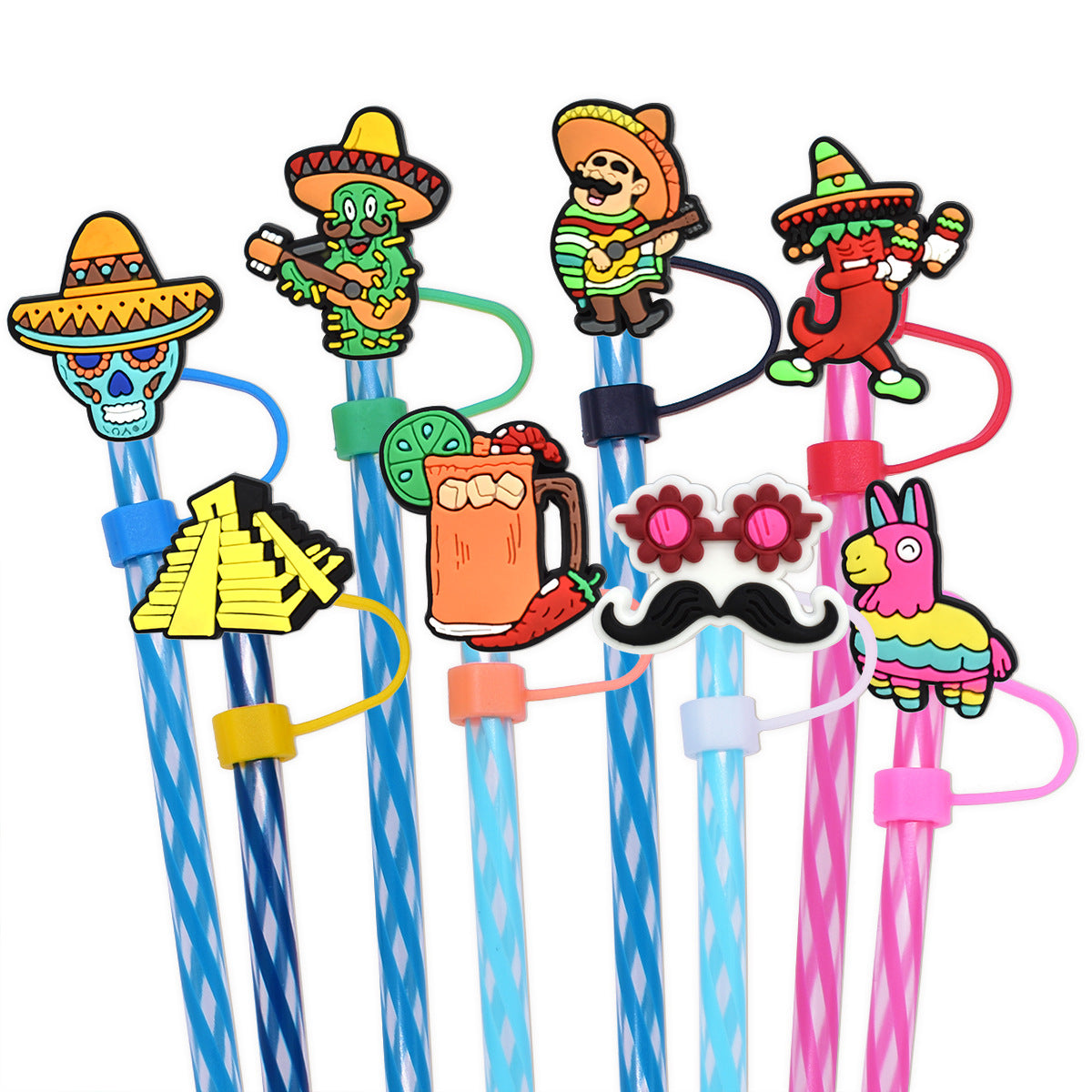 Wholesale Random 100pcs Mexican Style Straw Tube Cap 10mm Soft Glue Straw Decoration Straw Cover ACC-SCR-RYY050