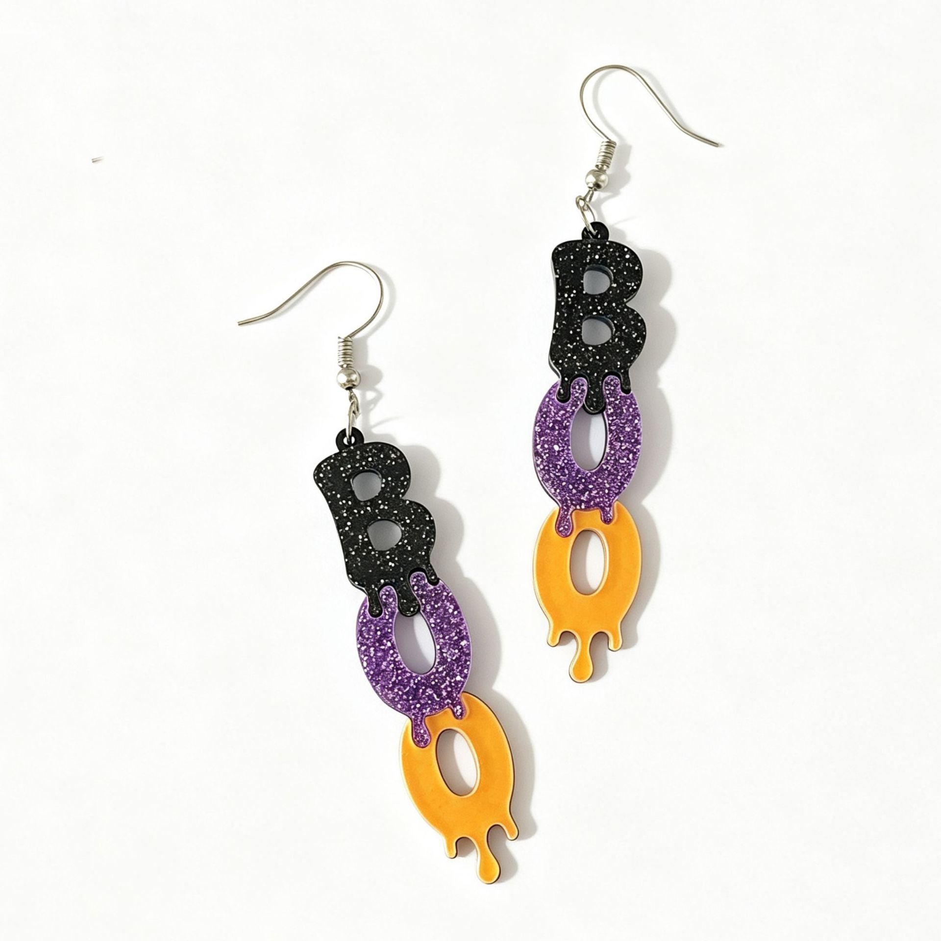 Wholesale Acrylic Double Layer BOO Glitter Letter Earrings For  Party Fashion Accessory