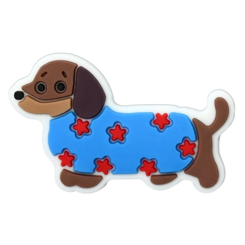 Wholesale   Random 100pcs Cartoon dachshund PVC Soft Rubber Shoe Buckle Decoration