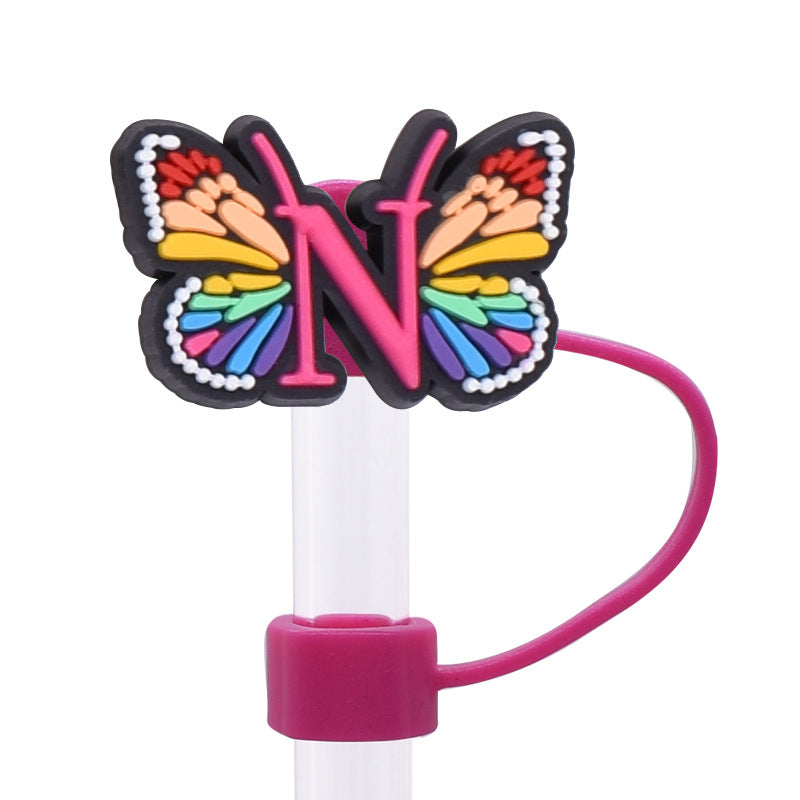Wholesale Random 100pcs Creative DIY butterfly letters Straw Cover Straw Tube Cap