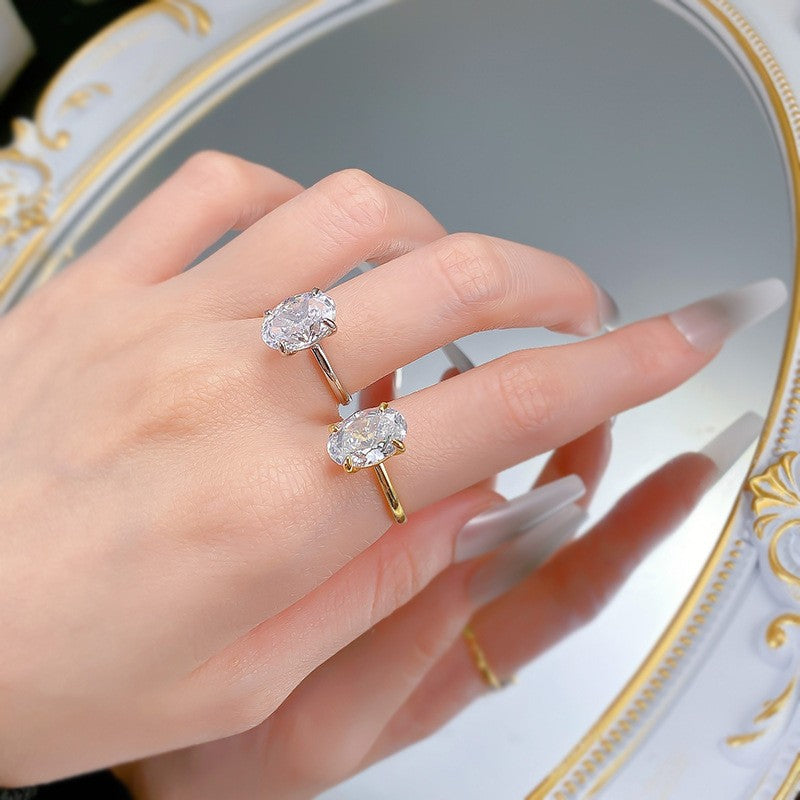 Wholesale S925 Sterling Silver Oval Pigeon Egg Ring High Carbon Diamond Women Fashion Accessory Gift