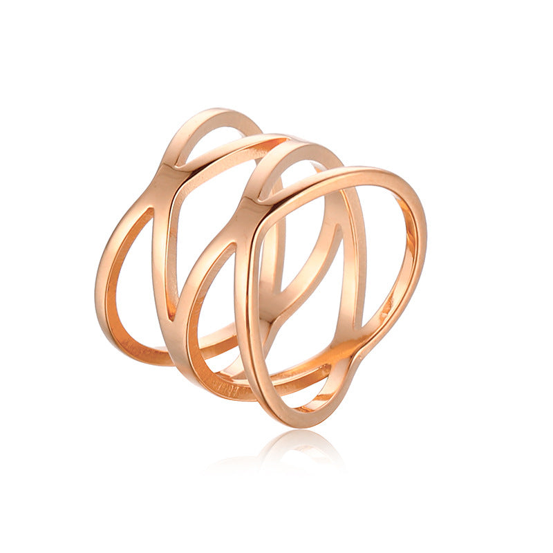 Wholesale Titanium Steel Cross Grid Lines Women's Rings ACC-RS-JinJ002