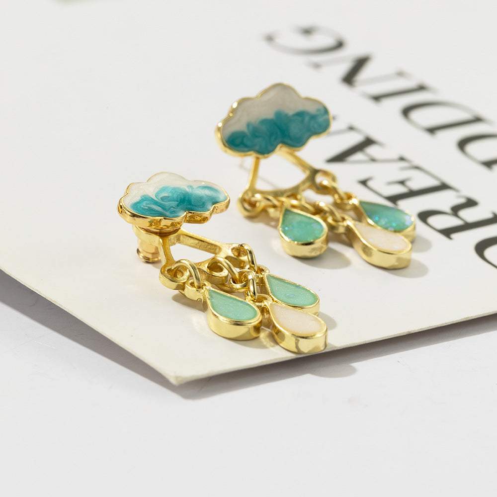 Wholesale Alloy Cloud Raindrop Earrings Dripping Oil Trendy Fashion Accessory