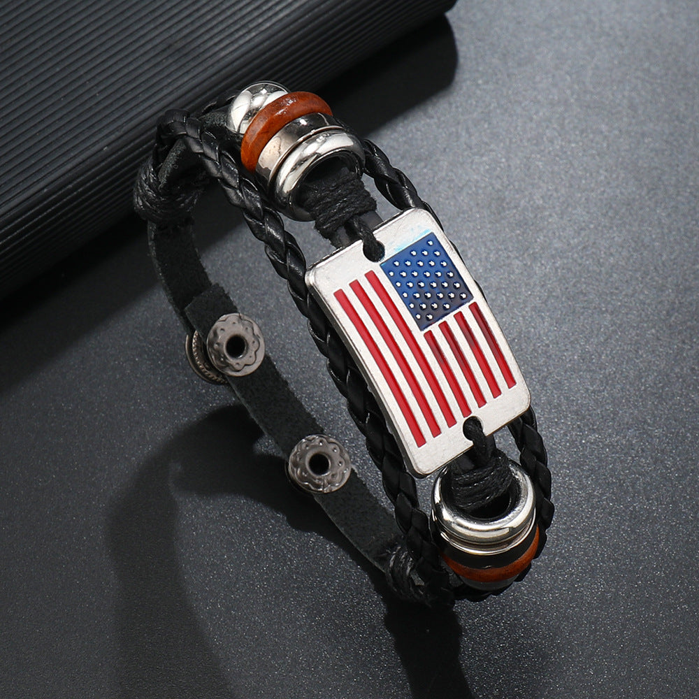 Wholesale Leather American Flag Beaded Bracelet Vintage Men S Handmade Jewelry Accessory For Everyday Wear And Travel Souvenir