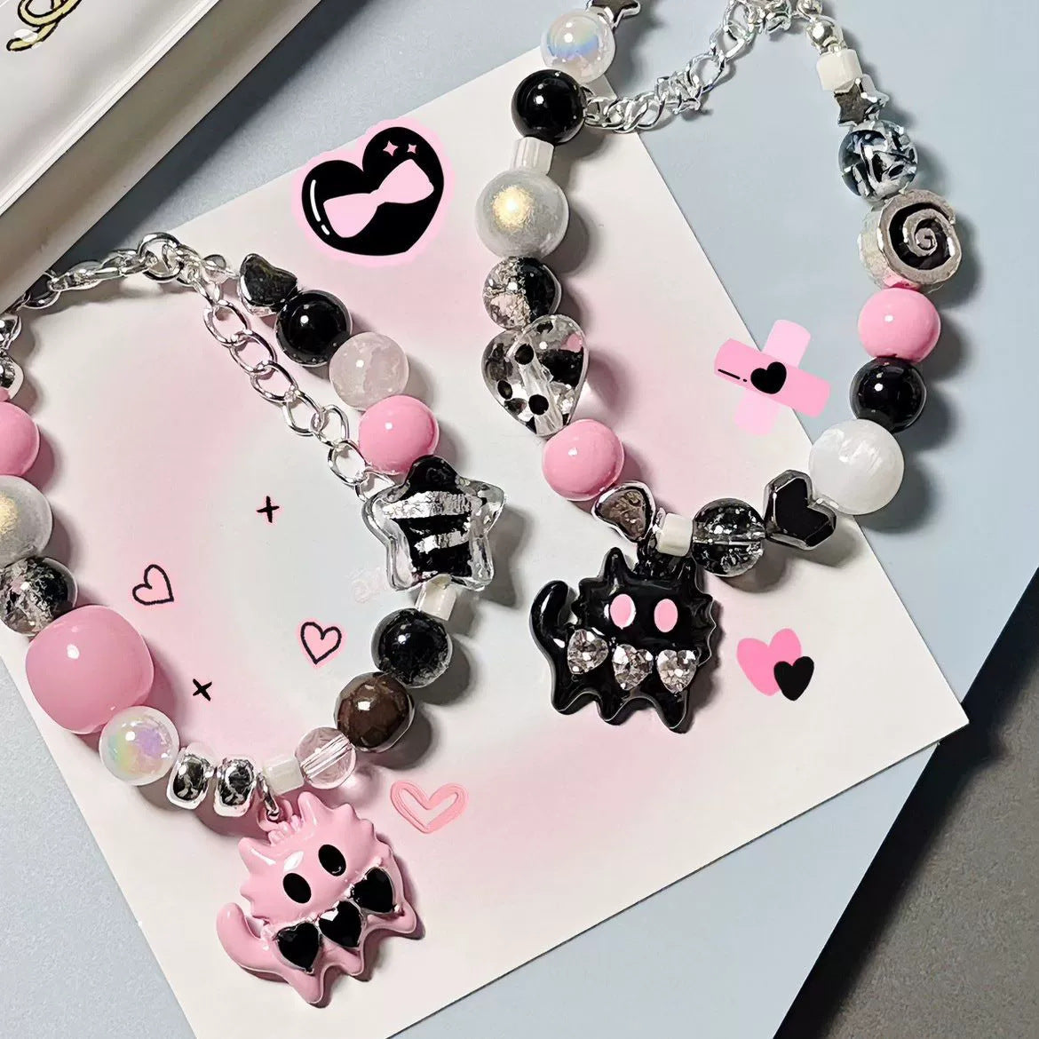 Wholesale Color Beaded Pink Cat Bracelet