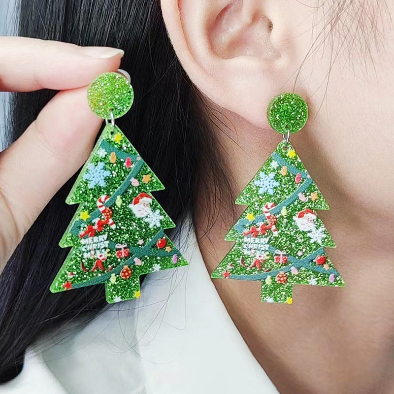 Wholesale  Christmas Acrylic Five-Pointed Star Christmas Tree Earrings