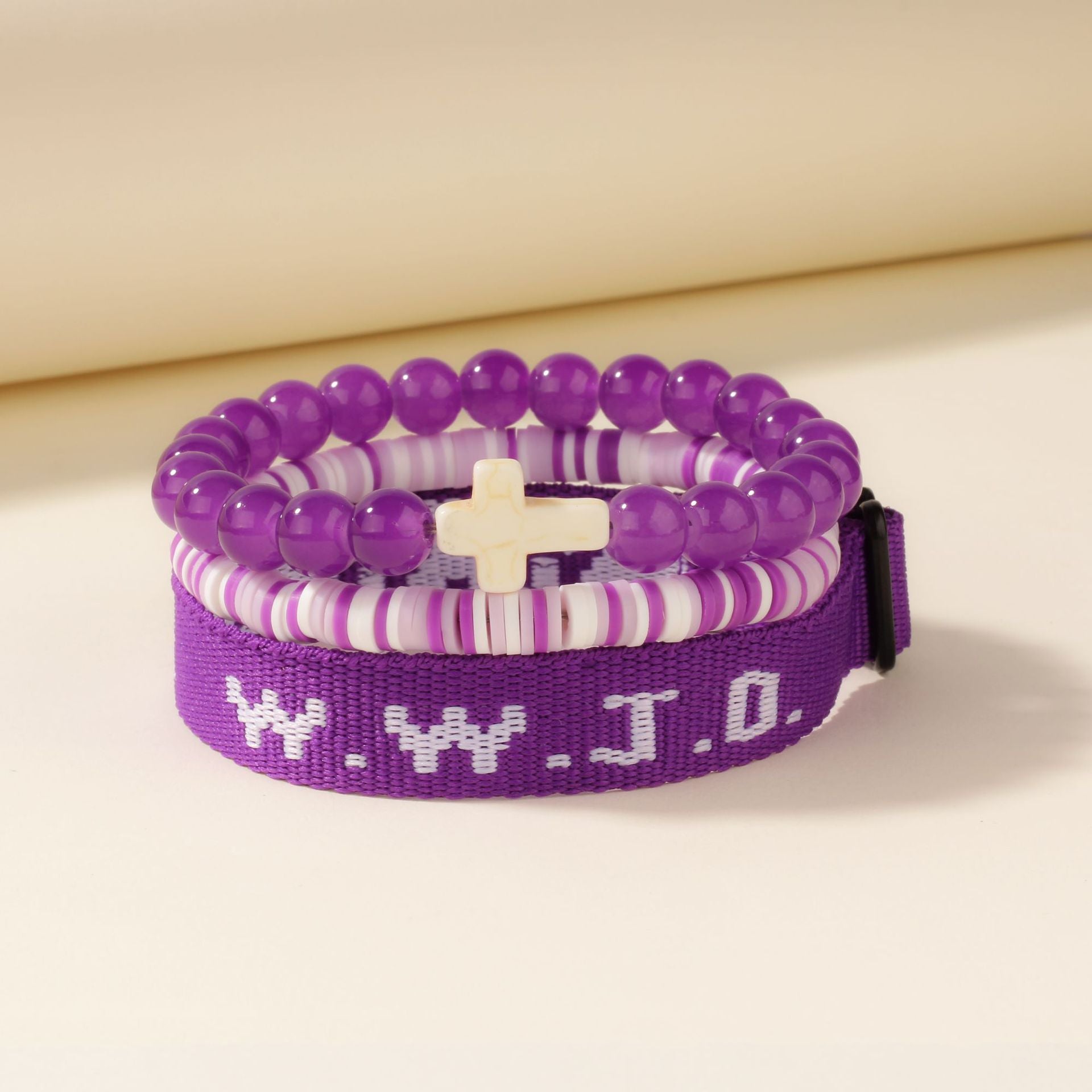 Wholesale Beaded Cross Mi Three-Piece  Purple Bracelet Combination Pink and Blue with Card  Bracelet