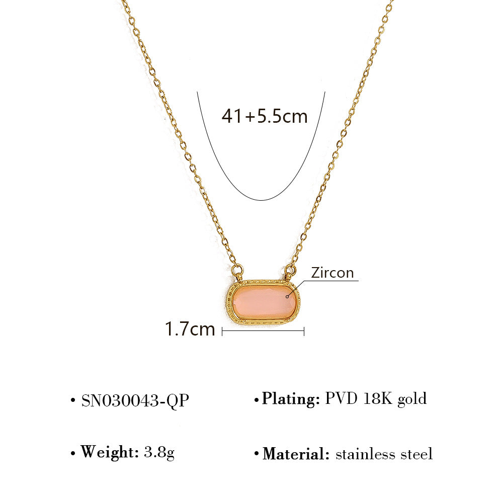 Wholesale Titanium Steel oval necklace  color zircon pendant clavicle chain