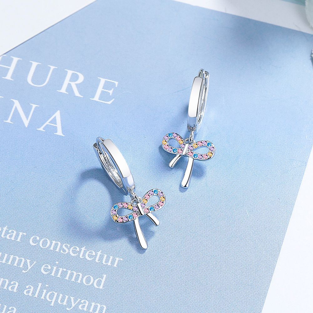 Wholesale sweet bowknot small earrings colorful zircon earrings
