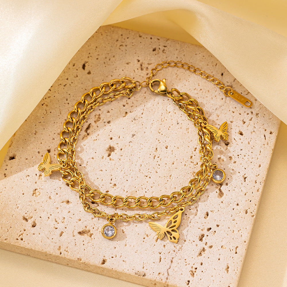 Wholesale Light Luxury Bracelet Gold Plated Bracelet Butterfly Pearl Flower Bracelet Titanium Steel Bracelets ACC-BT-Tais004