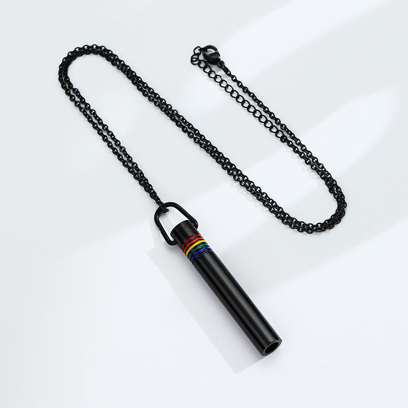 Wholesale Rainbow Yoga Meditation Stress Relief Whistle Stainless Steel Necklace ACC-NE-QinShi003