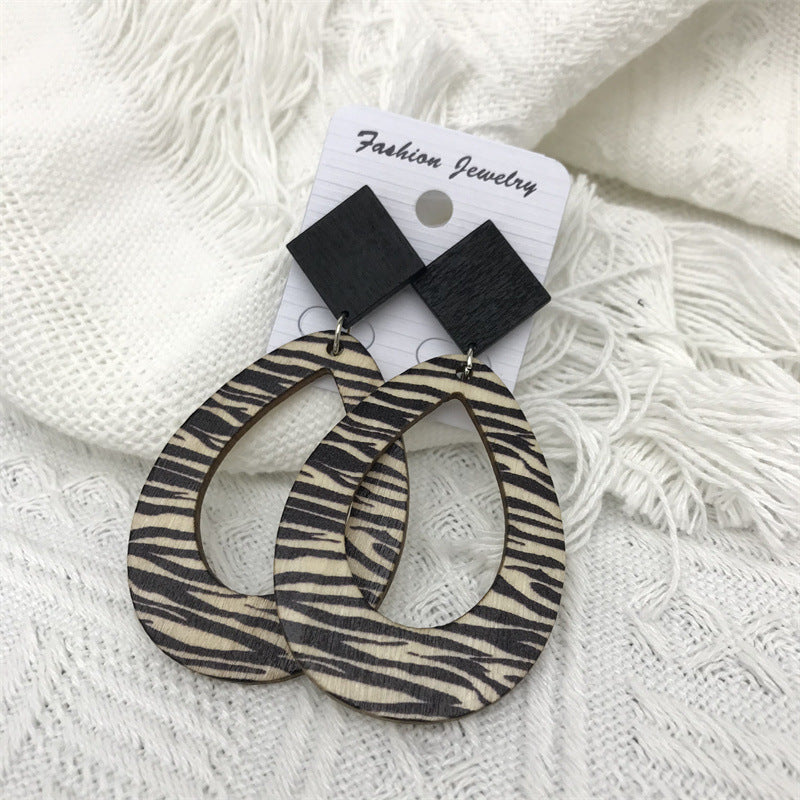 Wholesale Vintage Boho Leopard Zebra Print Wooden Earrings ACC-ES-FX008