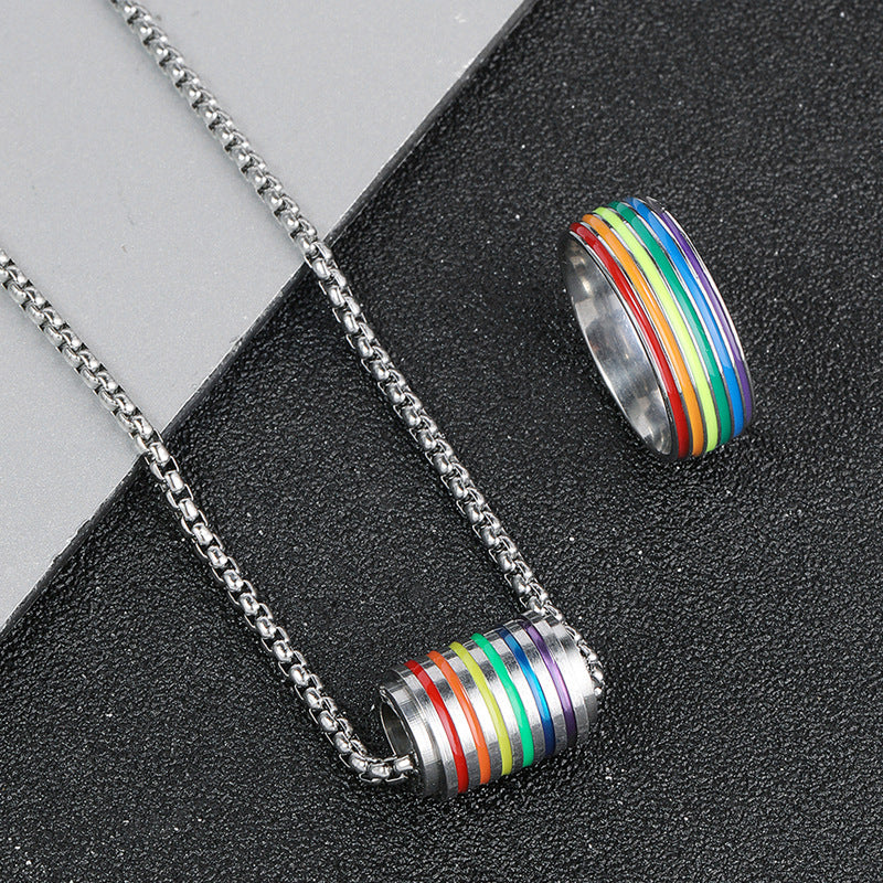 Wholesale Stainless Steel Rainbow Oil Drop Small Cylindrical Piercing Necklace Ring ACC-RS-ZhongQi005