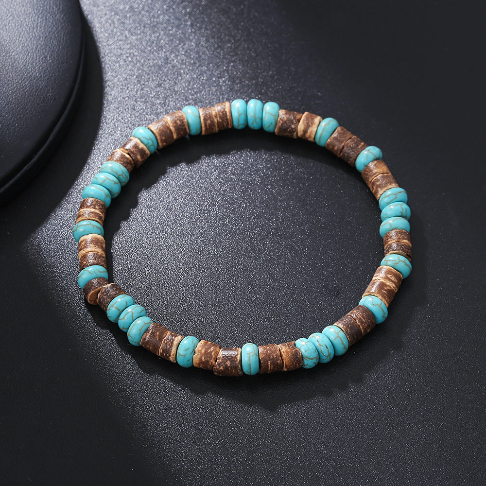 Wholesale  coconut shell wood slice turquoise Cross Bracelet