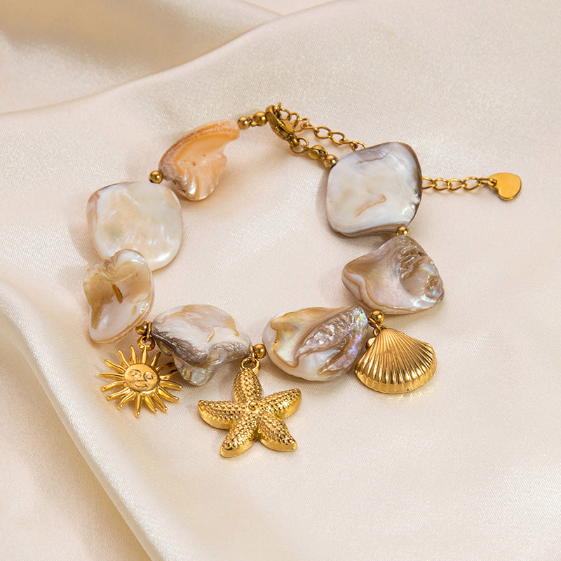 Wholesale 18k Gold Stainless Steel Shell Piece Ocean Pendant Necklaces Bracelet ACC-NE-YuHui010