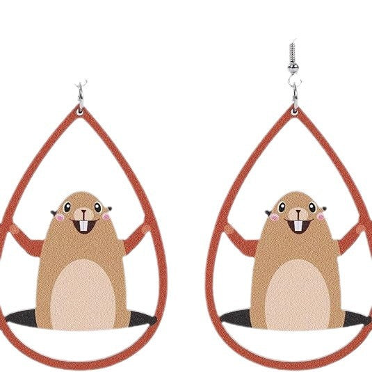 Wholesale  Cartoon Cute Marmot Wooden Earrings