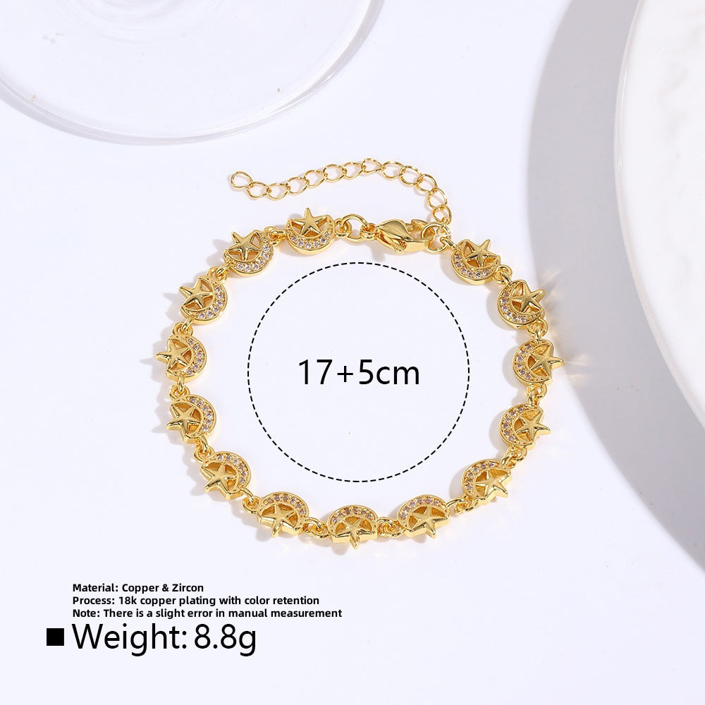 Wholesale  Stereo Micro-Paved Zircon Star and Moon Bracelet