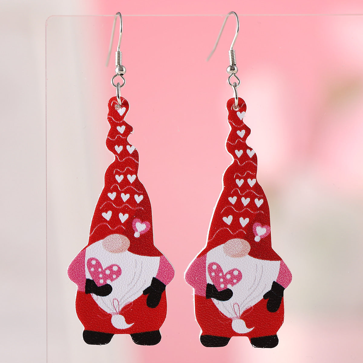 Wholesale Leather Valentine' s Day Heart-shaped Gnome Pendant Earrings