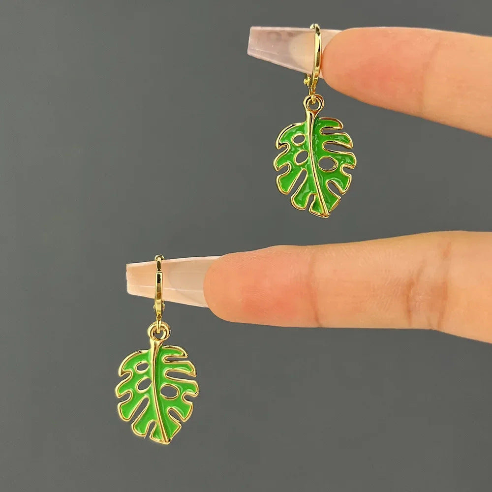 Wholesale Zinc Alloy Drop Oil Leaf Cactus Earrings Trendy Jewelry Accessory for Everyday Wear