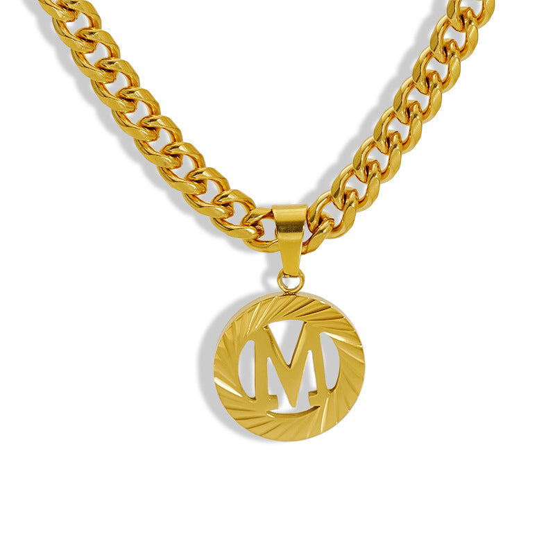 Wholesale Stainless steel Hollow Round 26 English Letter Necklace