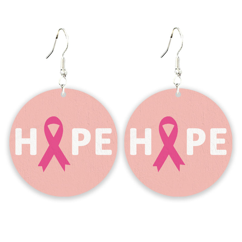Wholesale 2pcs/pack Cancer Team Struggle Survivor Accessories  Wooden Pattern Earrings