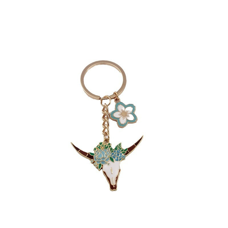 Wholesale Western Style Bull Head Wreath Alloy Keychain ACC-KC-QiChen003