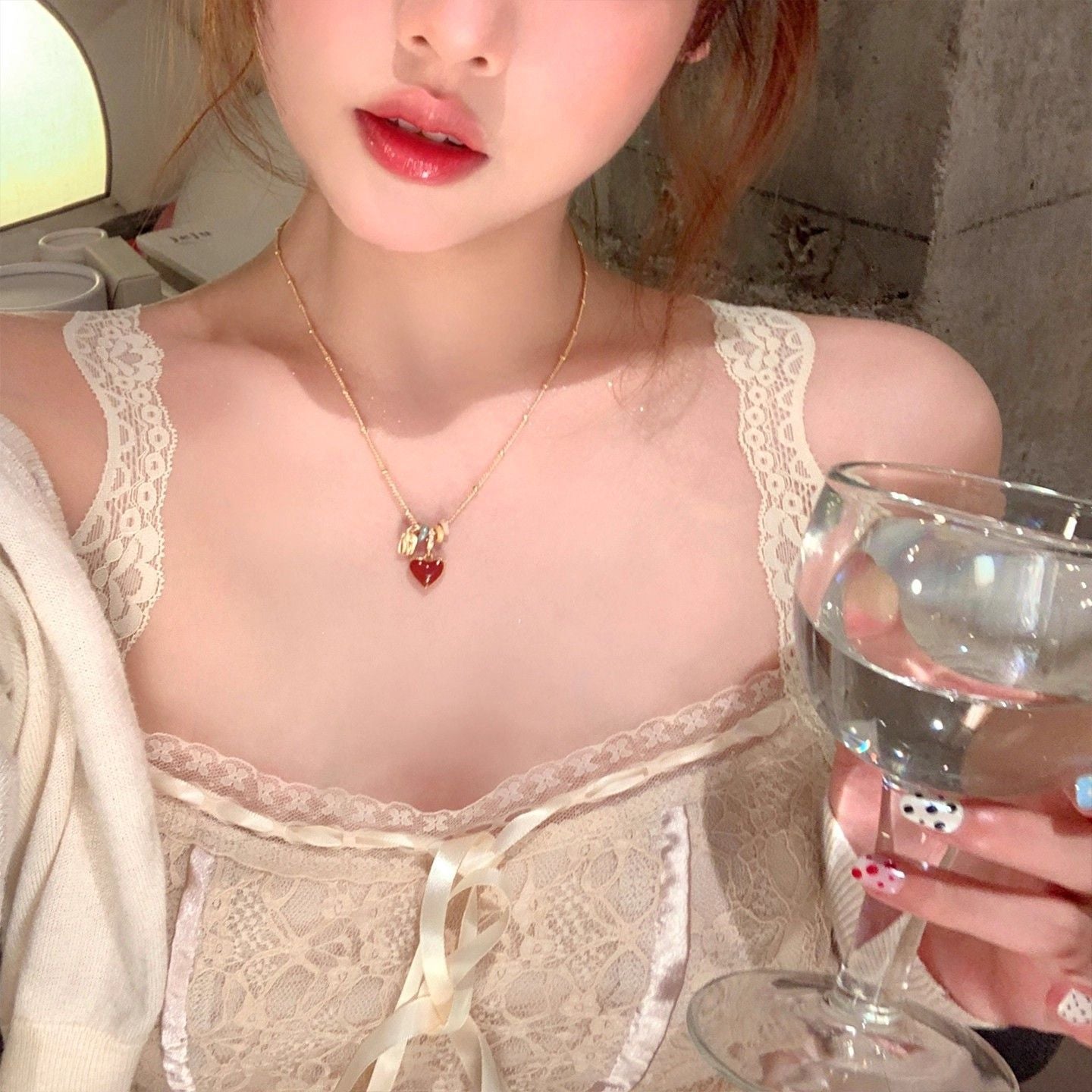 Wholesale Titanium Steel Collarbone Necklace with Zircon and Pearl Pendant