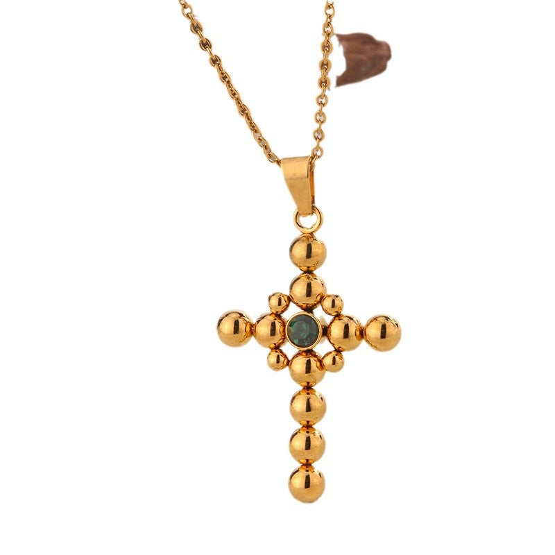 Wholesale Retro Gold   Pendant Zircon Stainless Steel Necklace