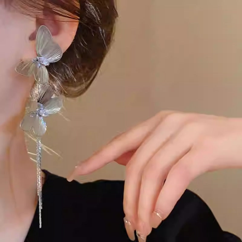 Wholesale S925 silver needle butterfly tassel earrings