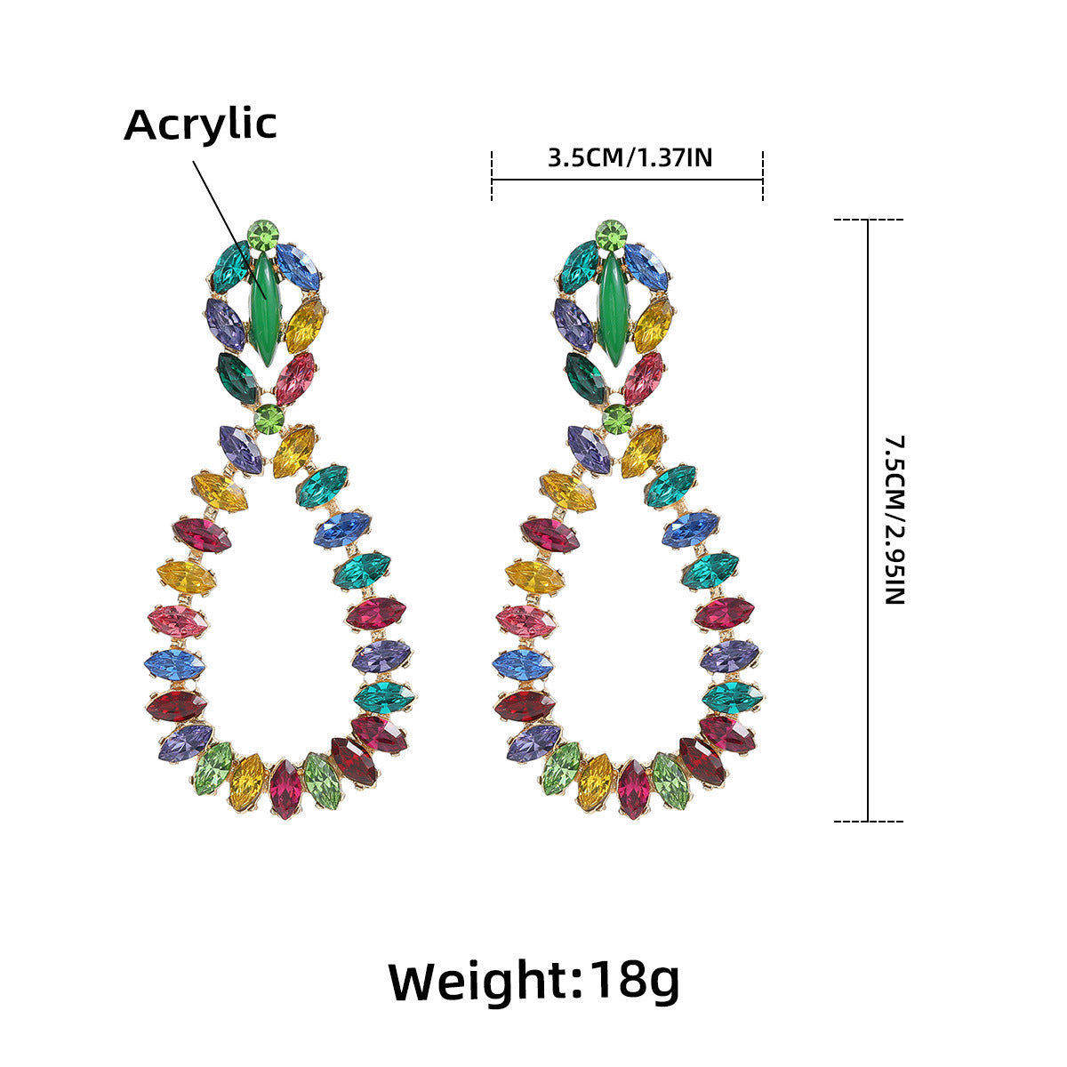 Wholesale colorful diamond drop-shaped alloy earrings  ACC-ES-JL015