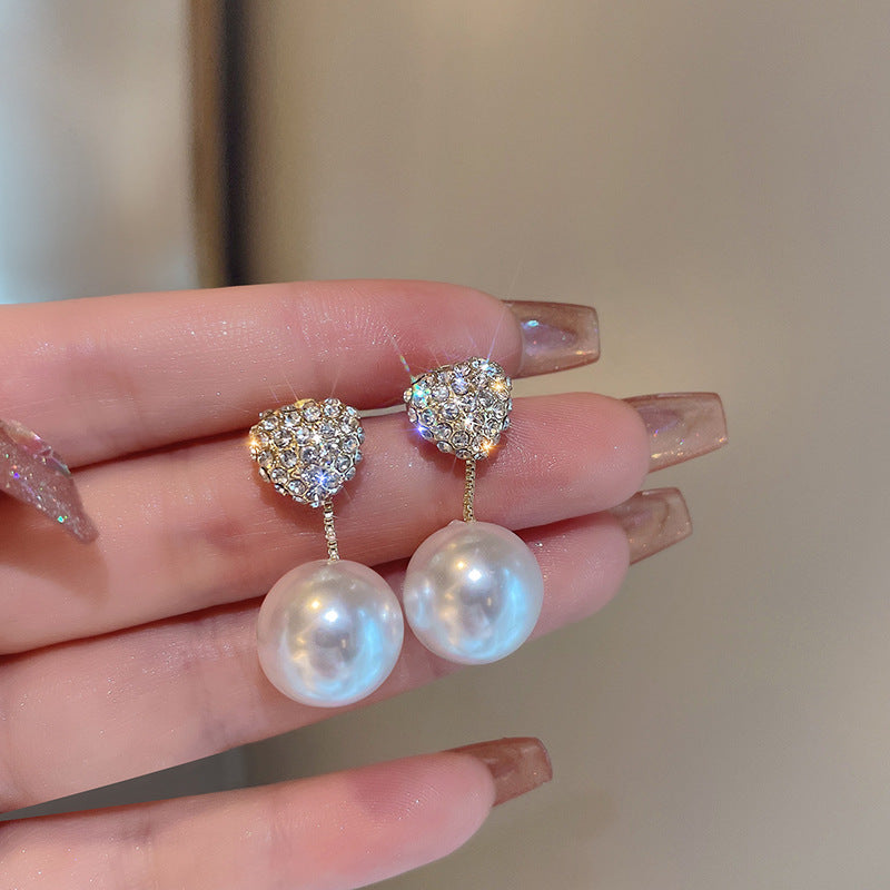 Wholesale One Pair of Pearl and Diamond Heart Earrings ACC-ES-HaoWen011