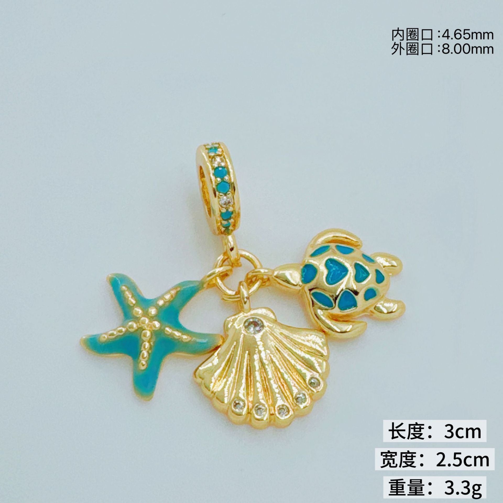 Wholesale Gold Plated Copper Ocean Themed Large Hole Pendant Bead Bracelet Everyday Jewelry Accessory