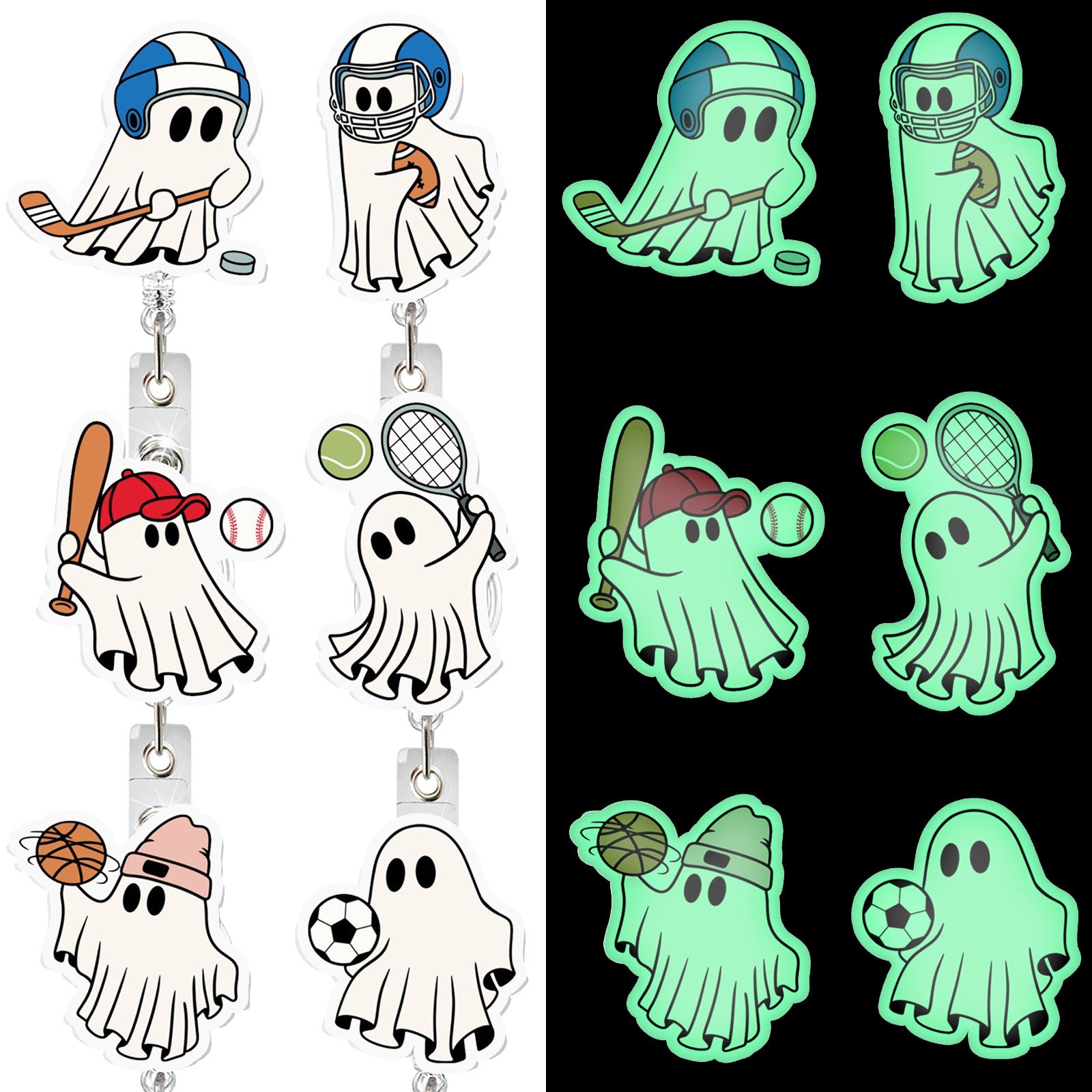 Wholesale Ghost Ball Sports Design Acrylic Retractable Badge Reel ABS ID Badge Holder for Party