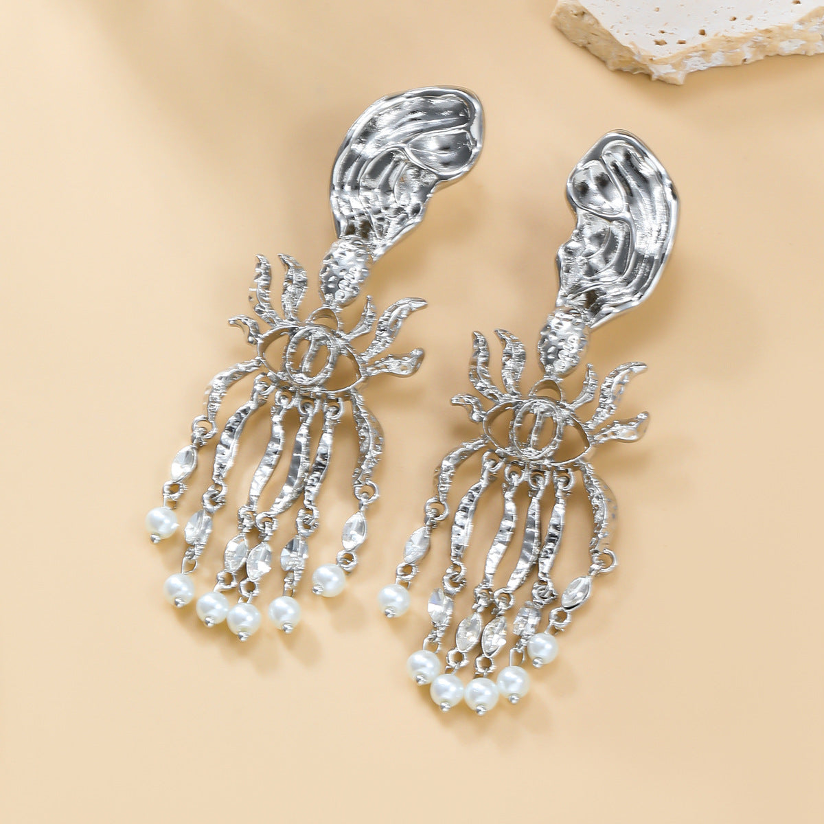 Wholesale artificial pearl tassel alloy earrings ACC-ES-JL025