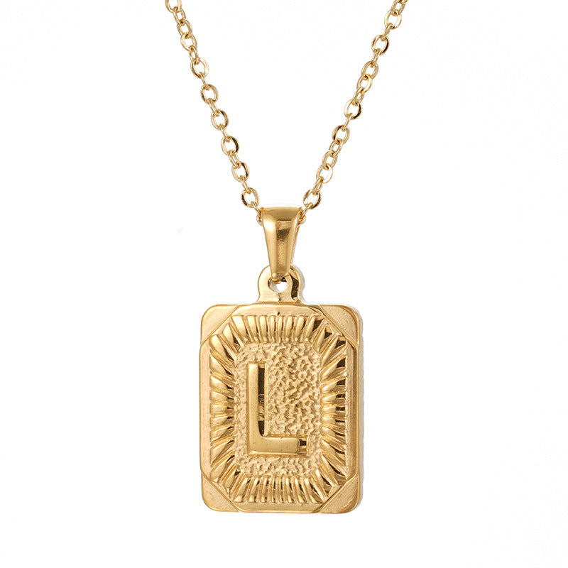 Wholesale  18K gold square brand stainless steel letter pendant necklace