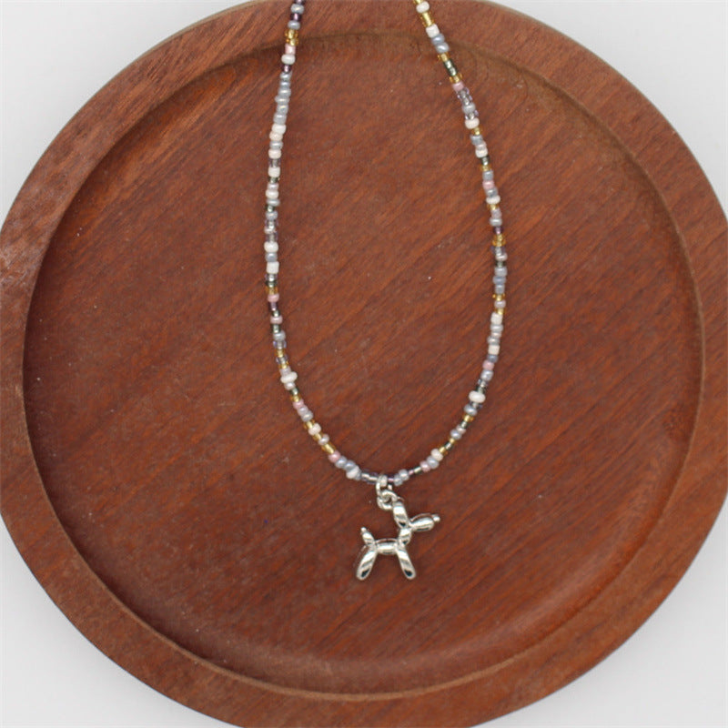 Wholesale cartoon puppy pendant macaron candy color  rice beads beaded necklace