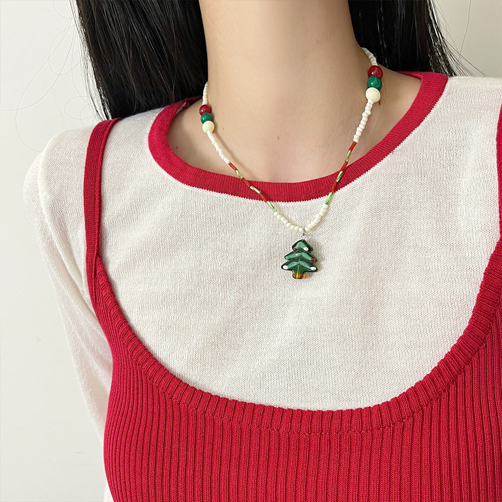 Wholesale Christmas Tree Colorful Gingerbread Man Beaded Necklace