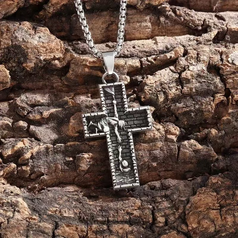 Wholesale Retro Savior Cross Prayer Pendant  Necklace