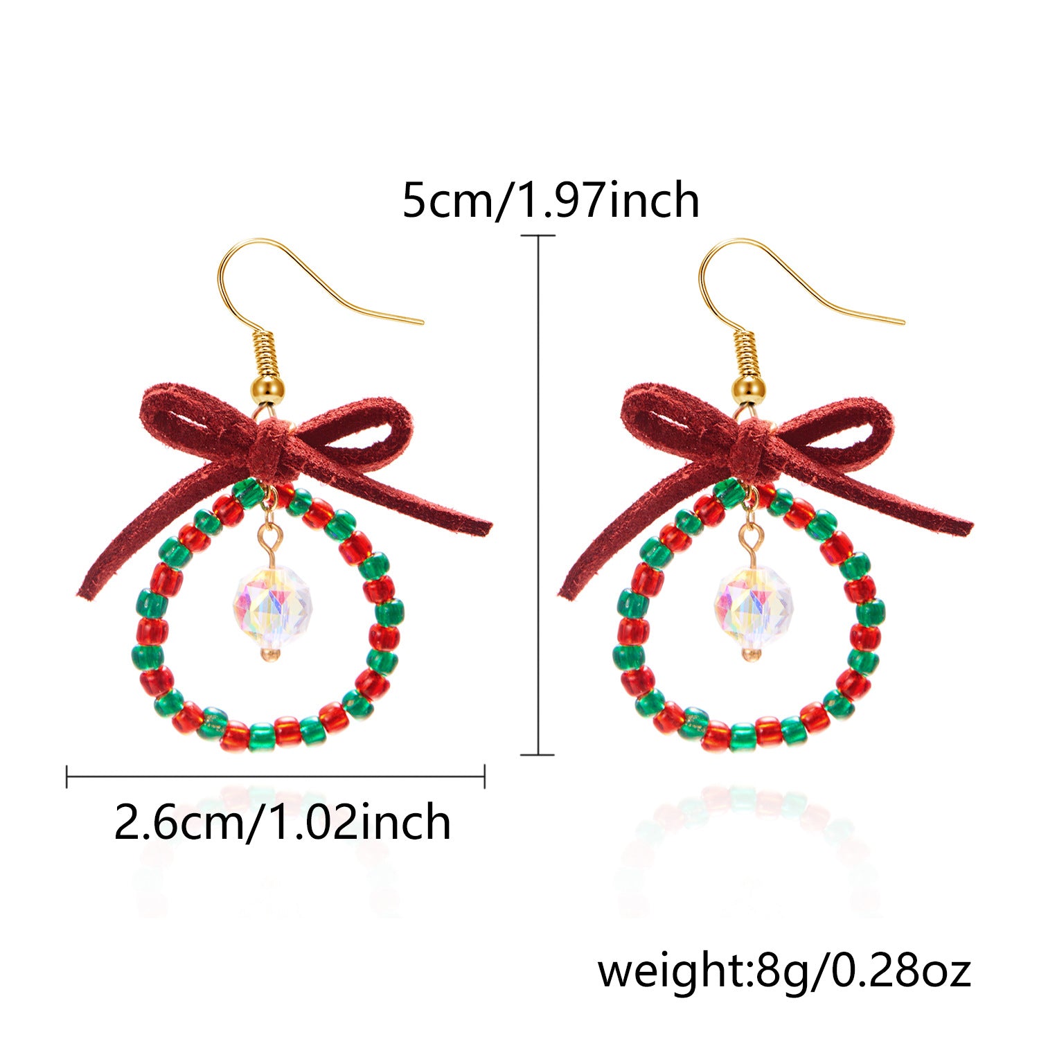 Wholesale New Year Colorful Christmas Wreath Bow Earrings