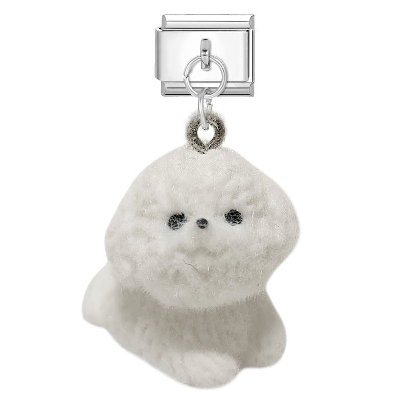 Wholesale 9mm Italian Charm Starter Bracelets DIY Cute Flocked Doll Pendant Stainless Steel Composable Bracelet