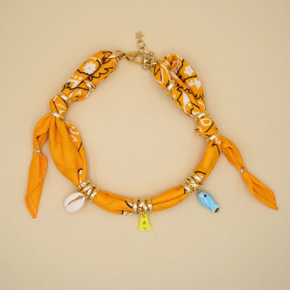 Wholesale Titanium Steel Hand-knotted silk scarf pattern printed bracelet