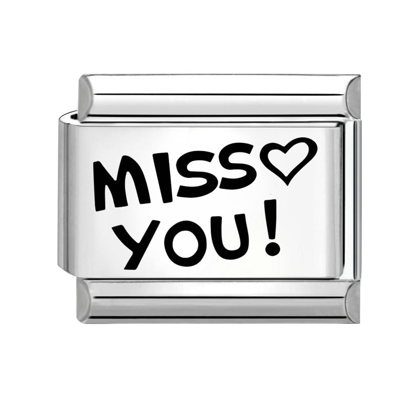 Wholesale Italian Charm Bracelet 9mm DIY Splicing Black and White Lettering Stainless Steel Composable Bracelet