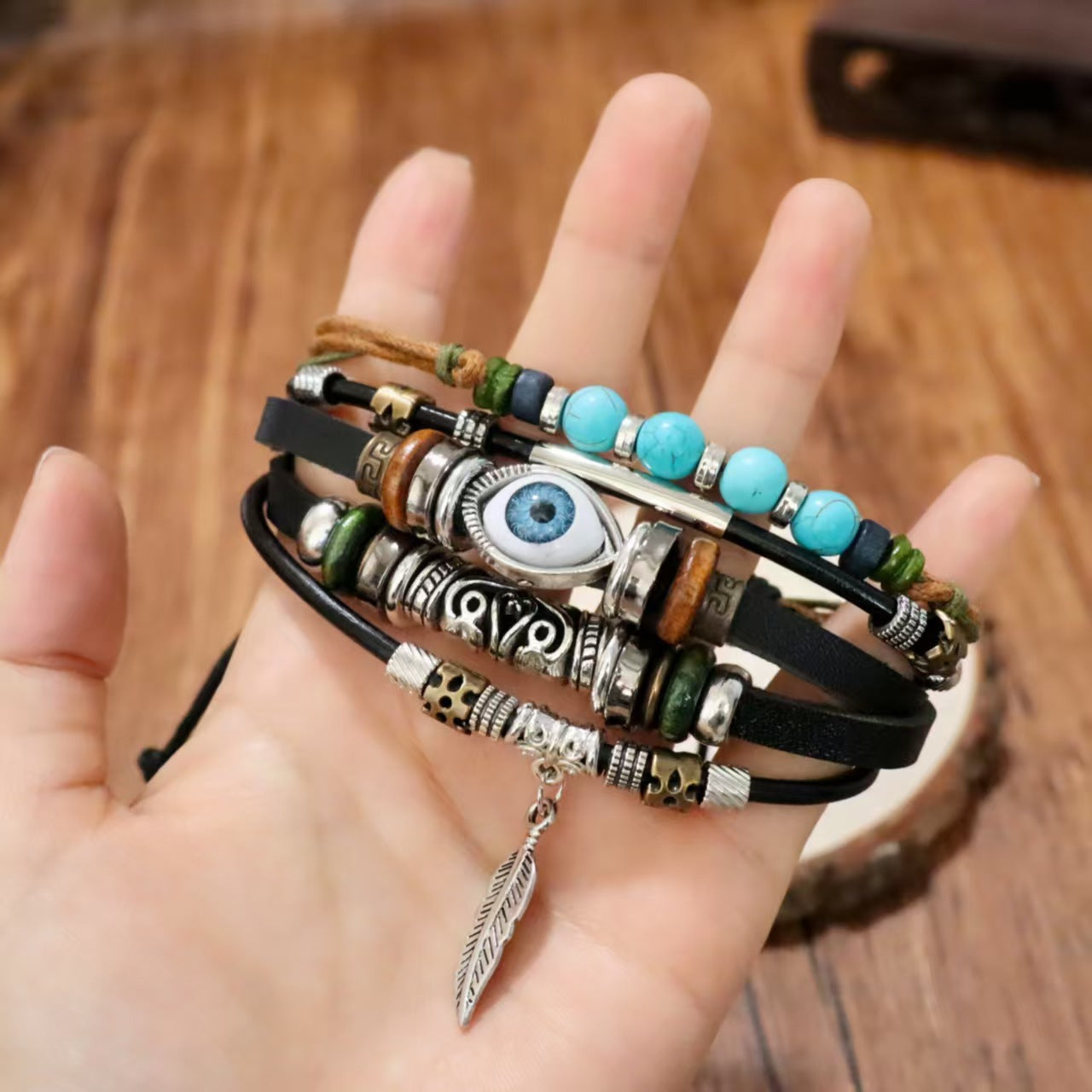 Wholesale Multi-Layer Beaded Alloy Bracelet Ethnic Eye Design Fashion Accessory for Boutique Resale