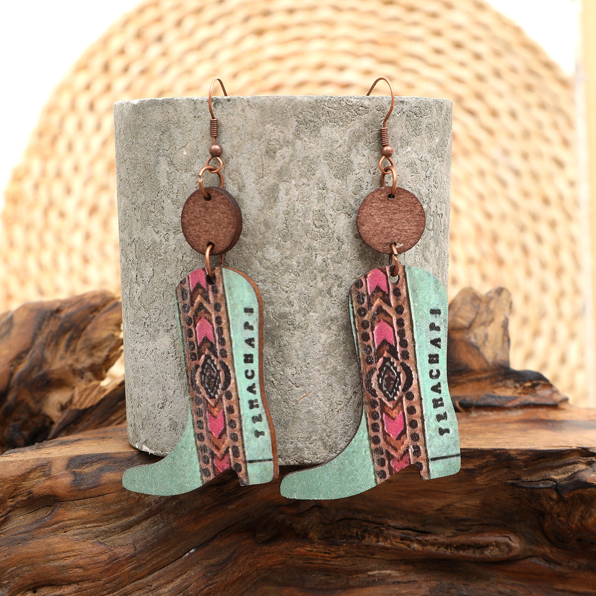 Wholesale Wooden Flower Drop Earrings Vintage Bohemian Ear Jewelry for Women
